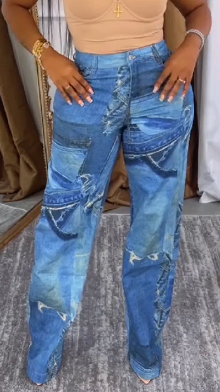 Women Patchwork Casual Jeans