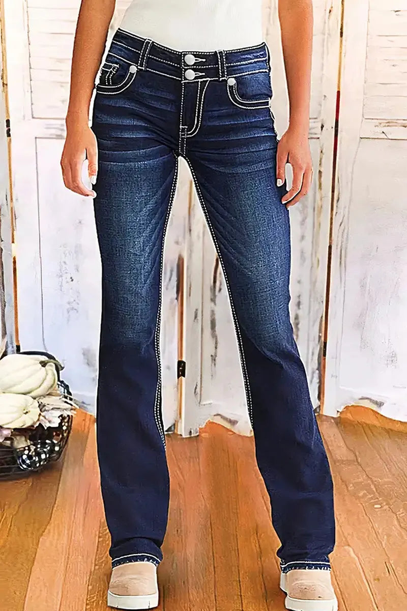 Women's Vintage Embroidered Two-Button Fly Jeans