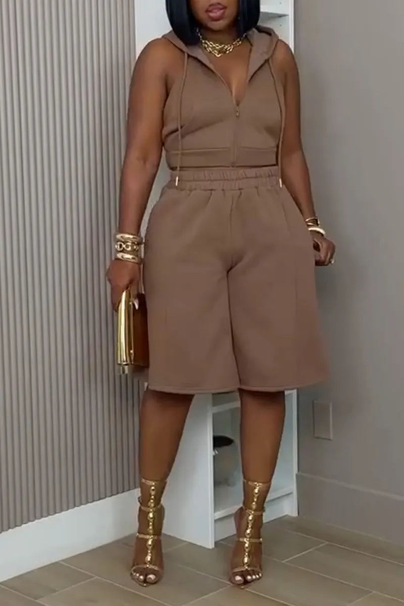 Women's Hooded Sleeveless Top+ Pants Casual Suit