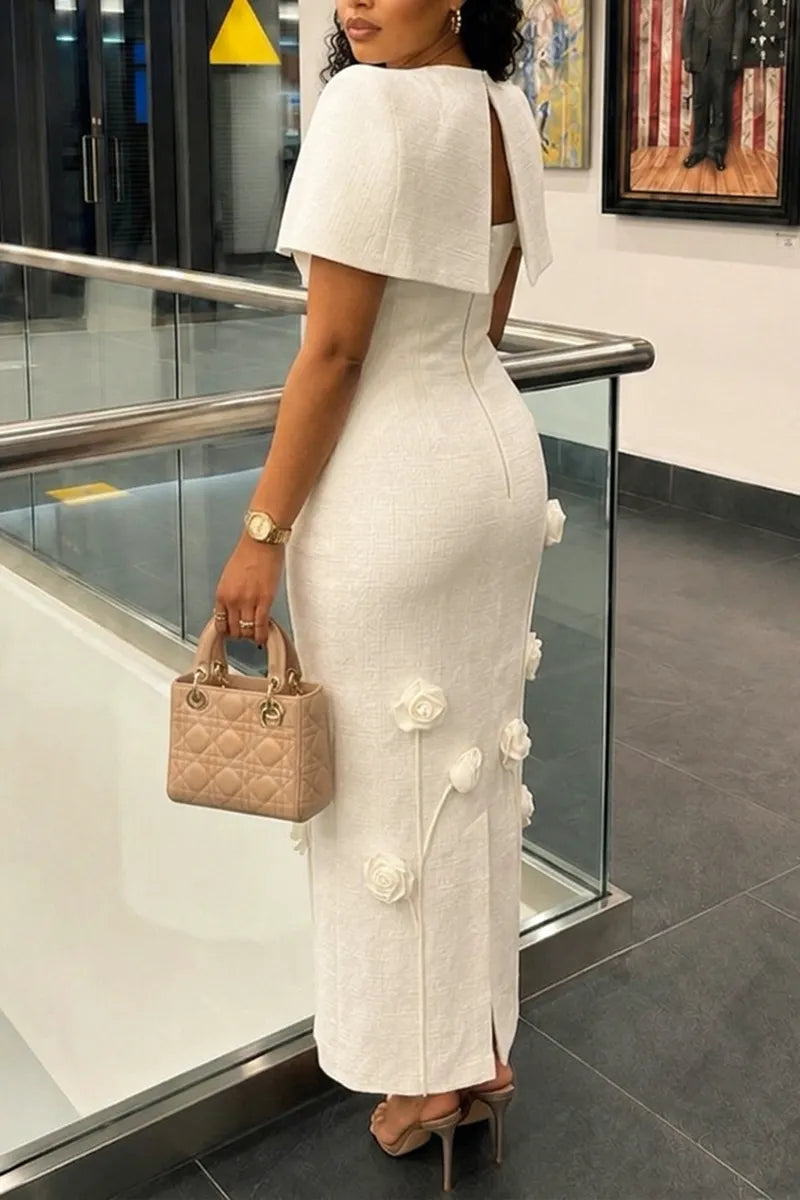 Women's Elegant Party Flower Decoration Dress Cape Two-Piece Set