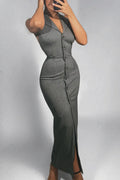 Women's Elegant Commuter Lapel Button Stripe Maxi Dress