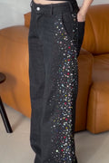 Women's Casual Rhinestone Wide Leg Jeans