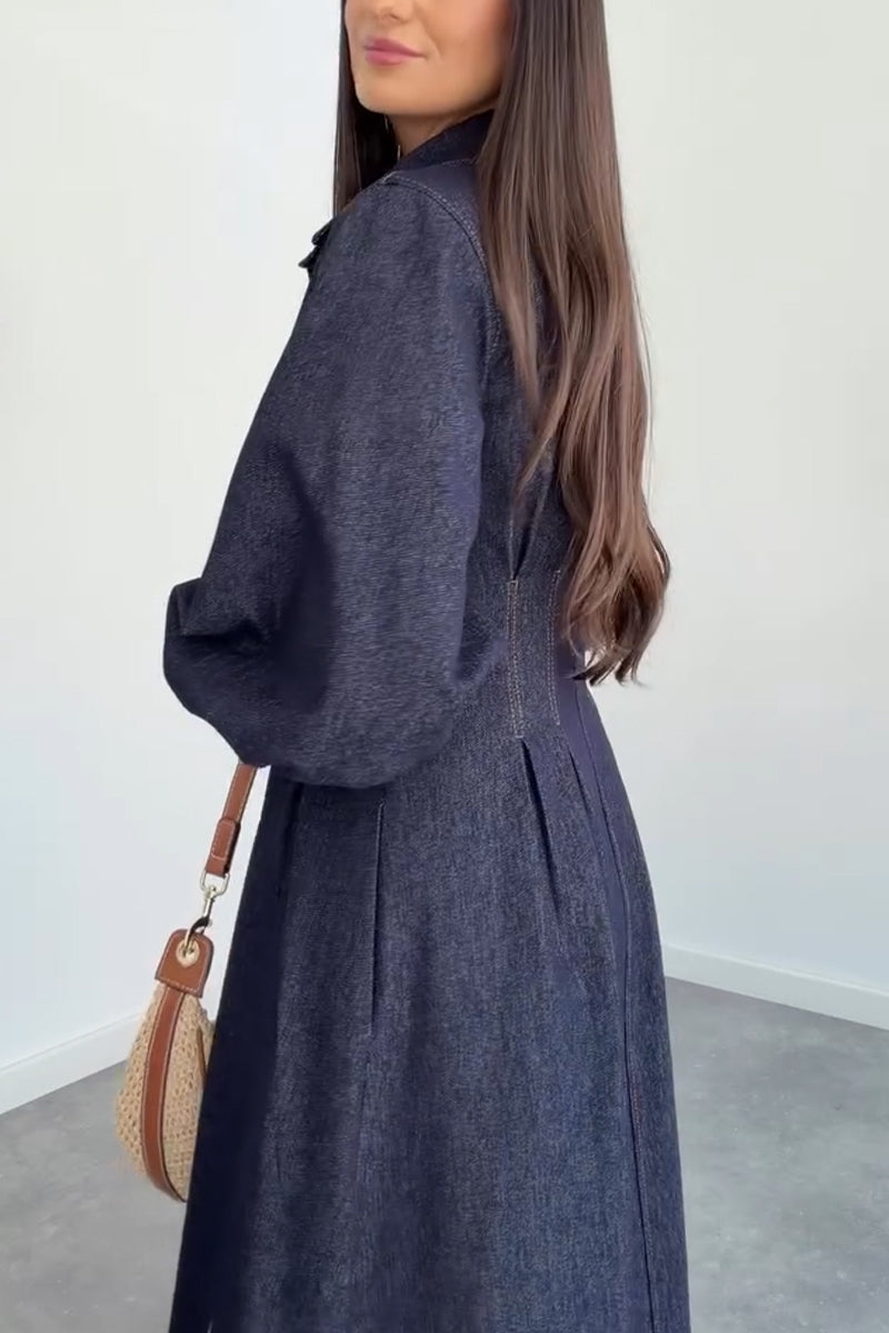 Women's Collar and Buckle Elegant Casual Denim Dress