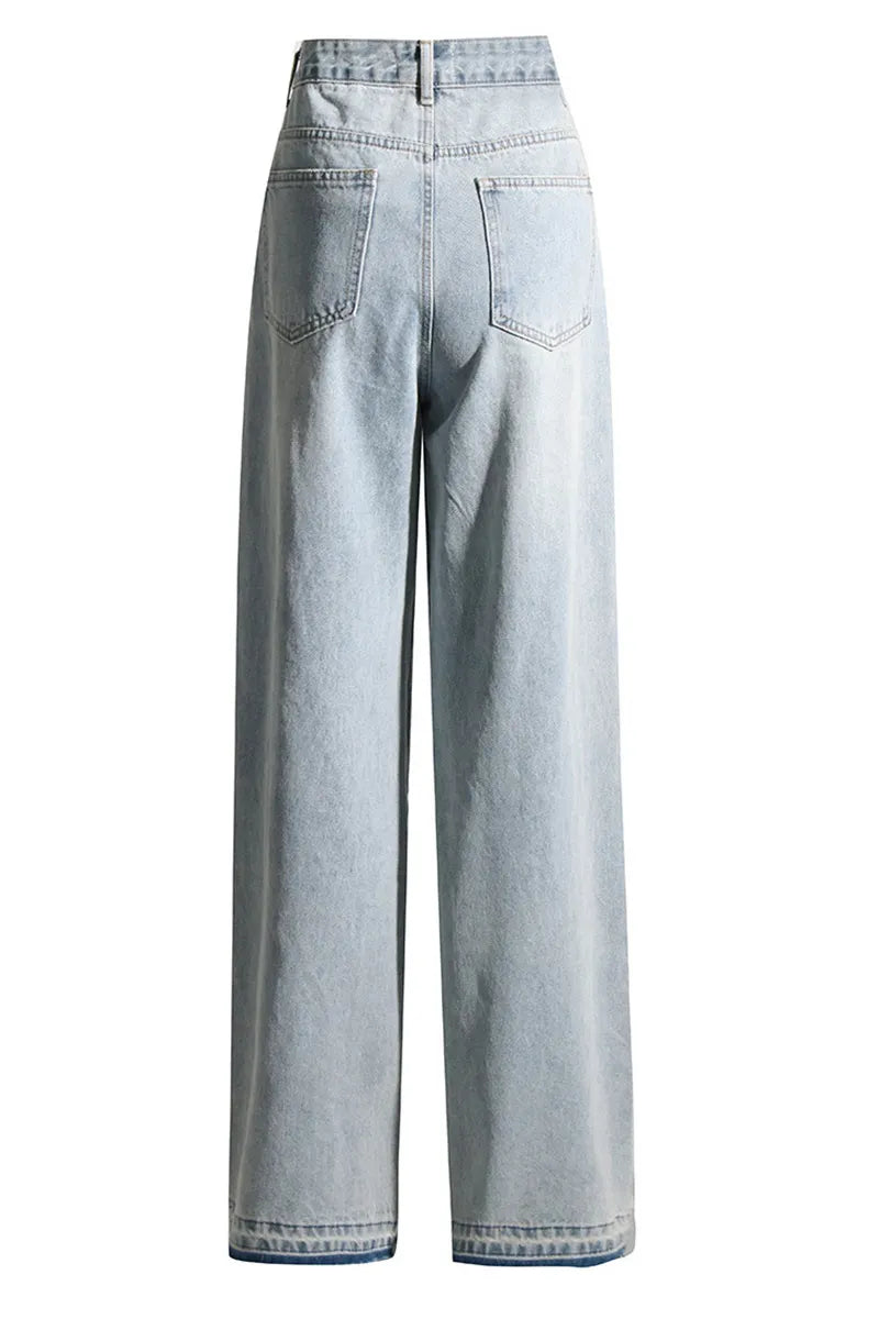 Women Heavy Duty Rhinestone Embellished Straight Leg Jeans