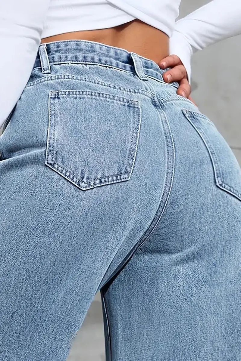 Women's Soft Washed Beaded Straight-Leg Jeans