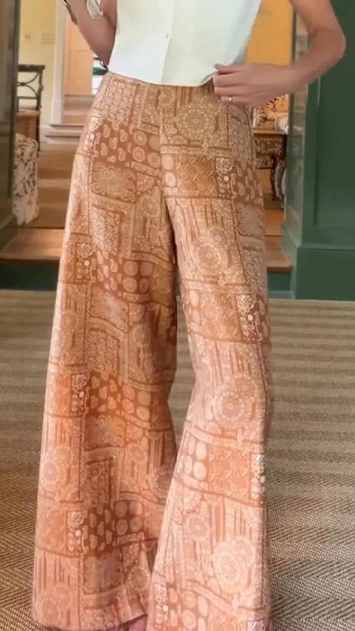 Womens Printed Casual Wide Leg Pants