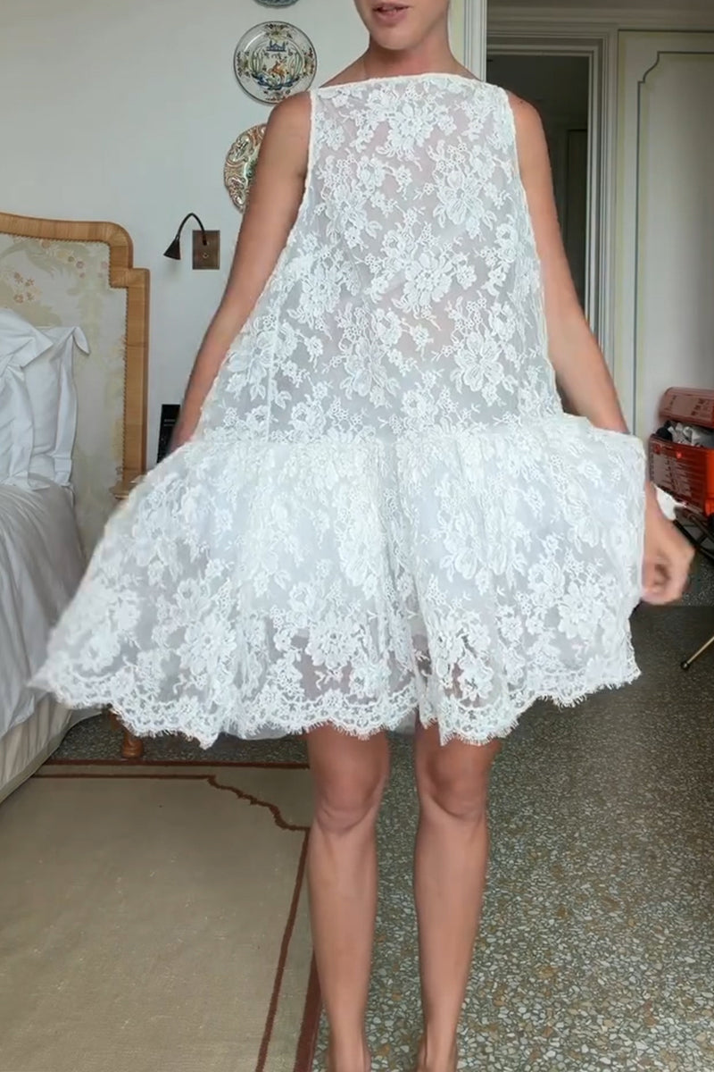 Women's Vacation Ruffle Hem Patchwork Loose Lace Dress