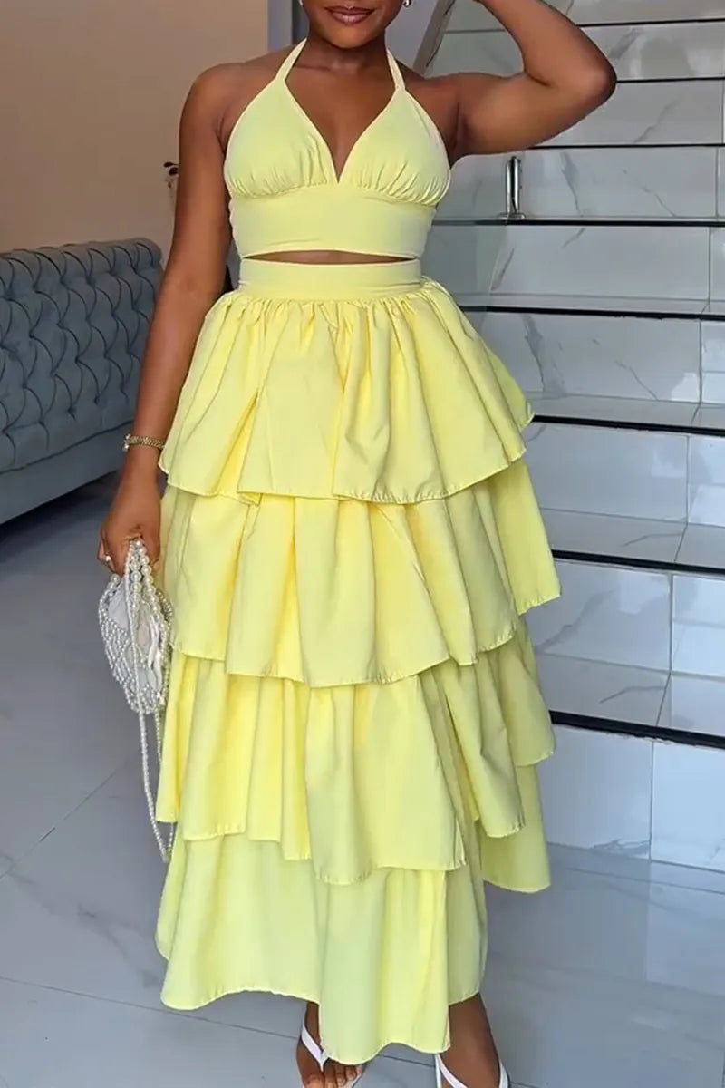 Women's Vacation Vest Tiered Hem Skirt Two-Piece Set