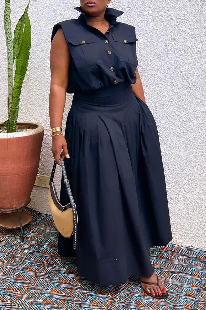 Women's Collar Breasted Top+ Half Skirt Elegant Casual Suit