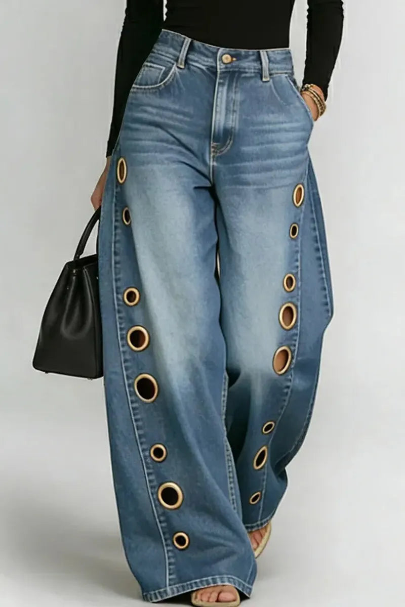 Ladies' Hot Selling Casual Loose Wide Leg Jeans