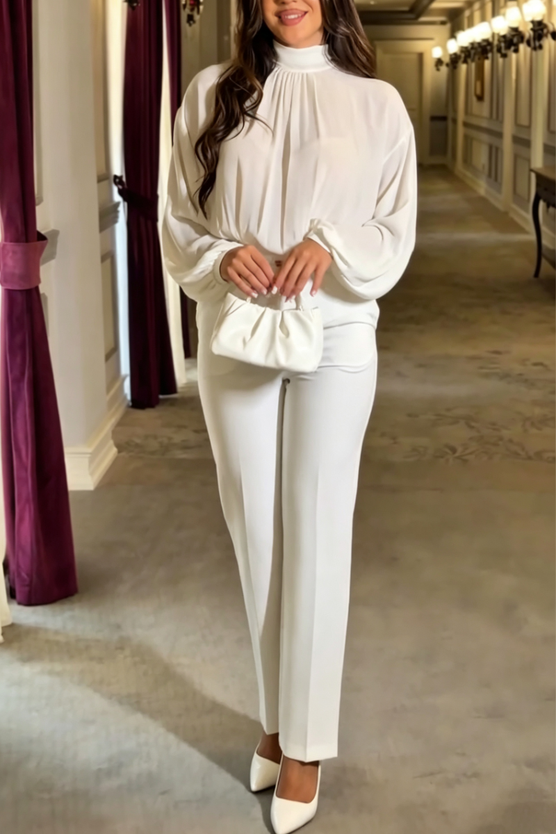 Women's Round Neck Top+ Patchwork Pants Elegant Temperament Set