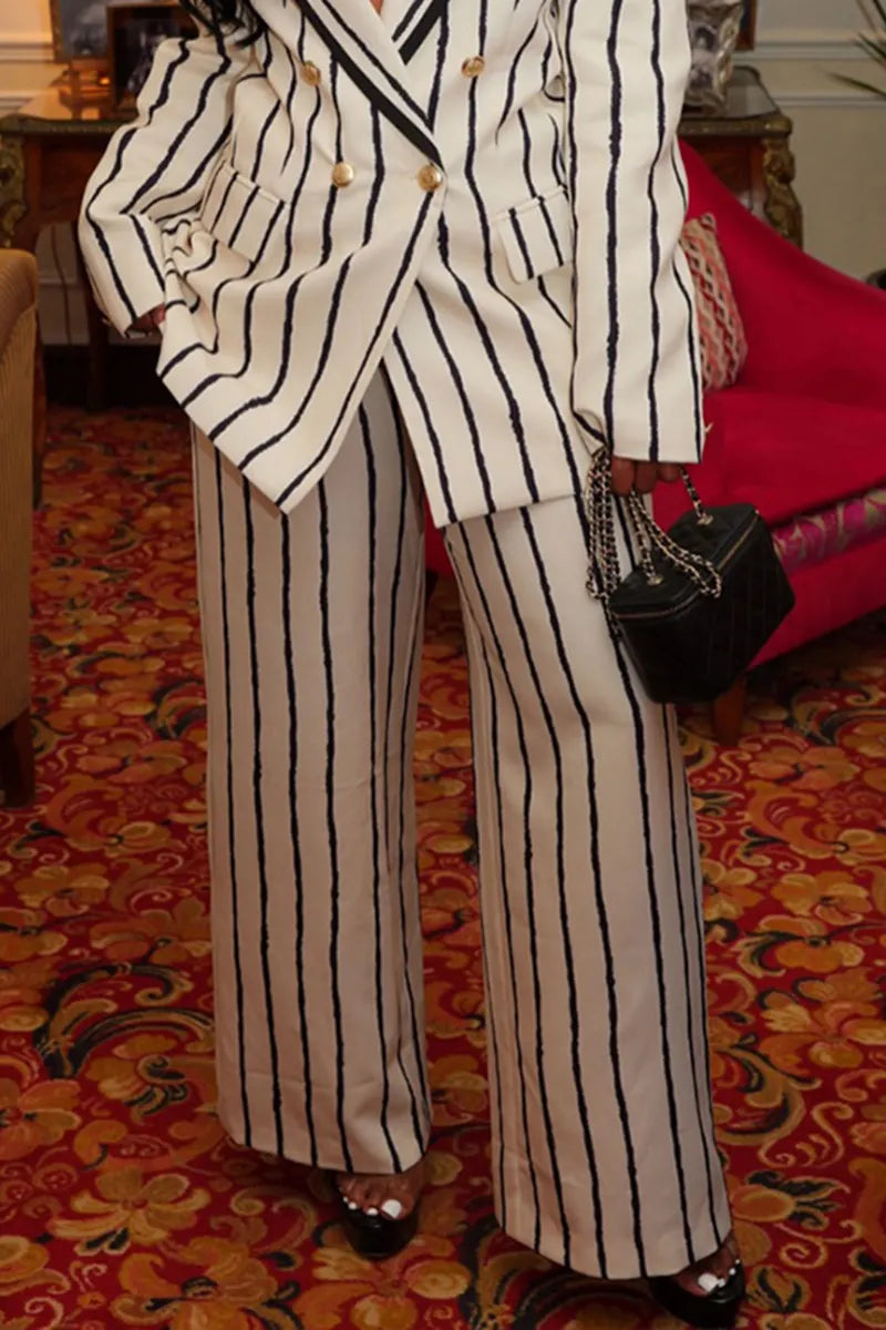 Women's Fashion Graffiti Stripe Lapel Blazer or Suit Pants