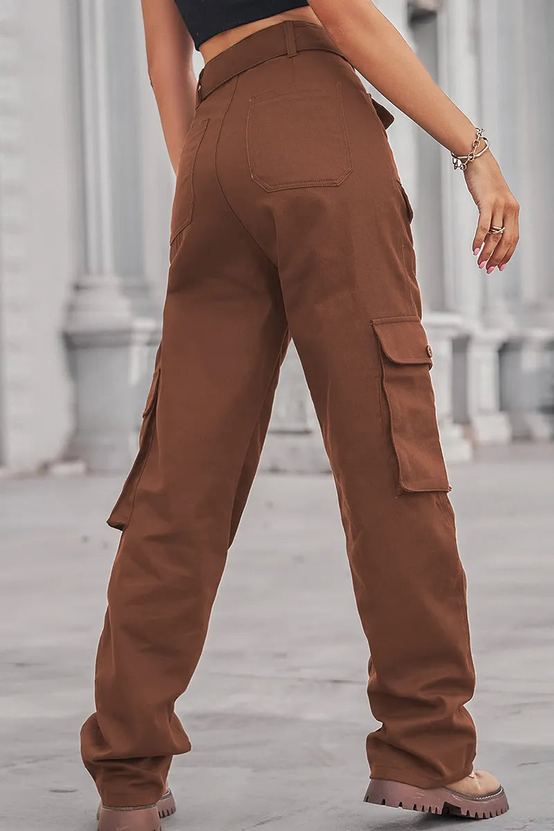 Women's Waistband Multi Pocket Utility Cargo Jeans