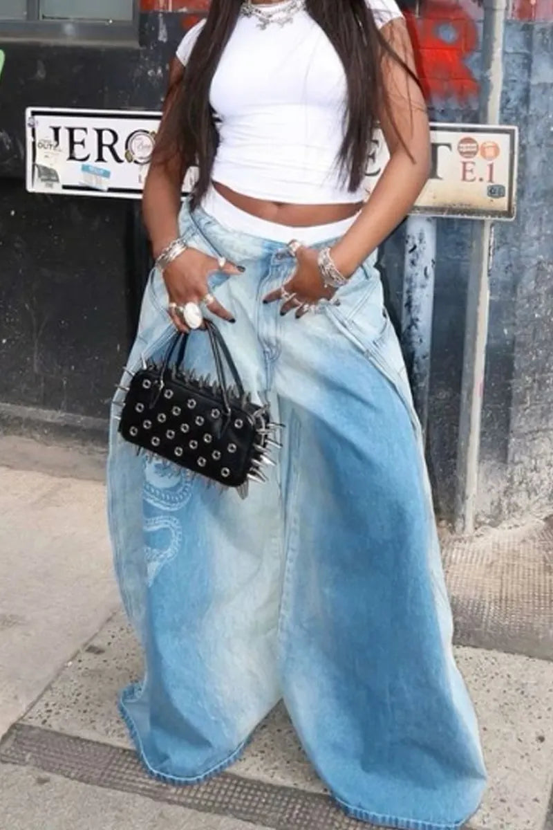 Ladies' Hot Selling Two-Piece Casual Wide Leg Jeans