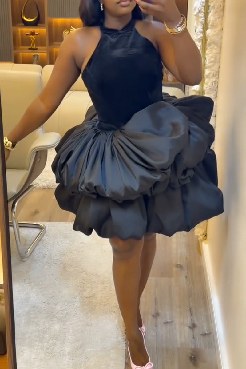 Women's Elegant Design Balloon Voluminous Hem Mini Dress
