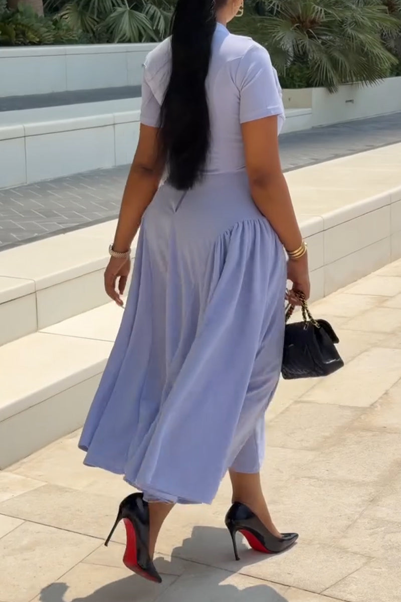 Women's V-neck Patchwork Waist Cinching Solid Color Elegant Temperament Dress