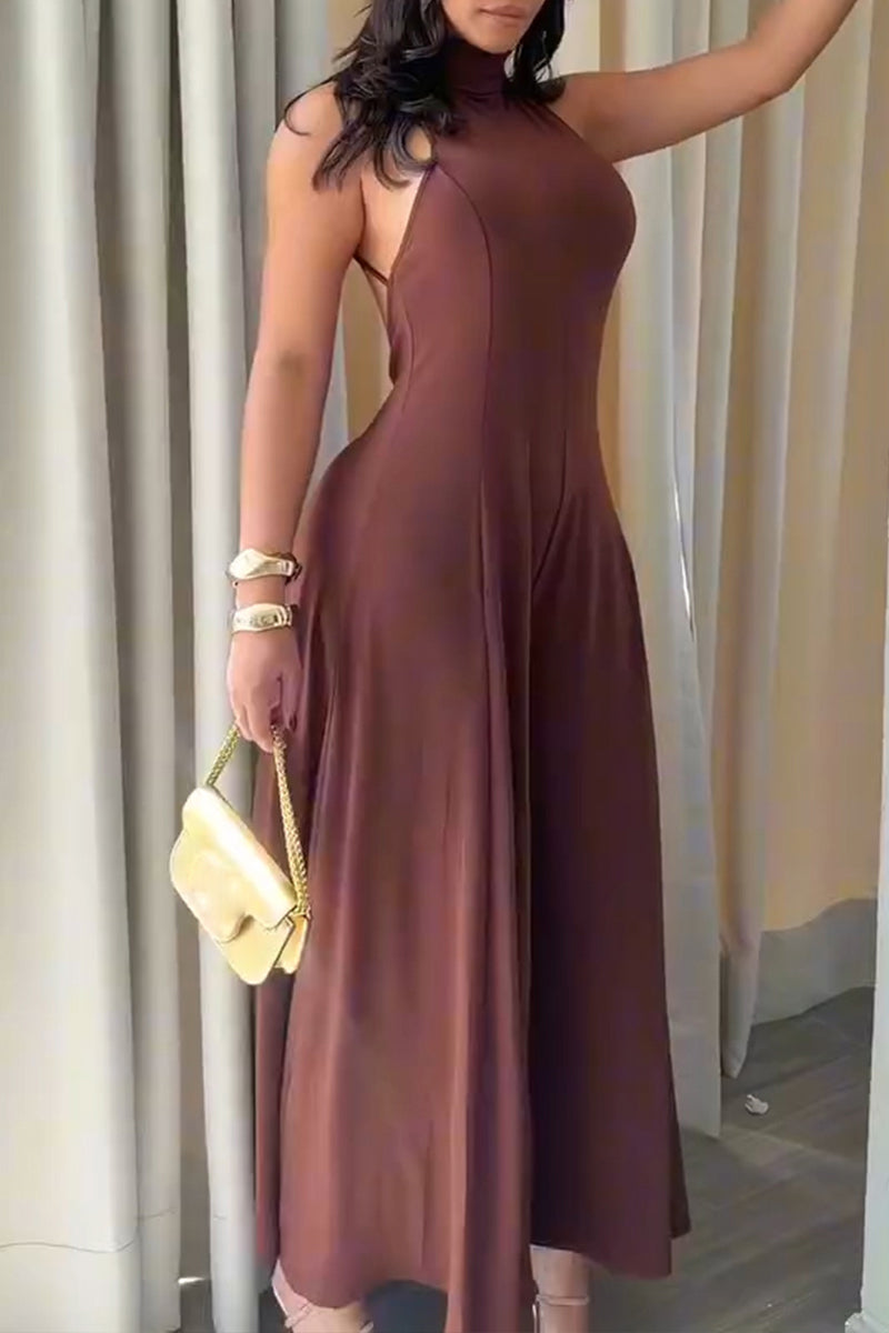 Women's Casual Backless Wide Leg Jumpsuit