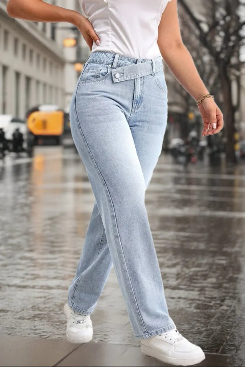 Ladies' Hot Selling Casual Street Washed Straight Leg Jeans