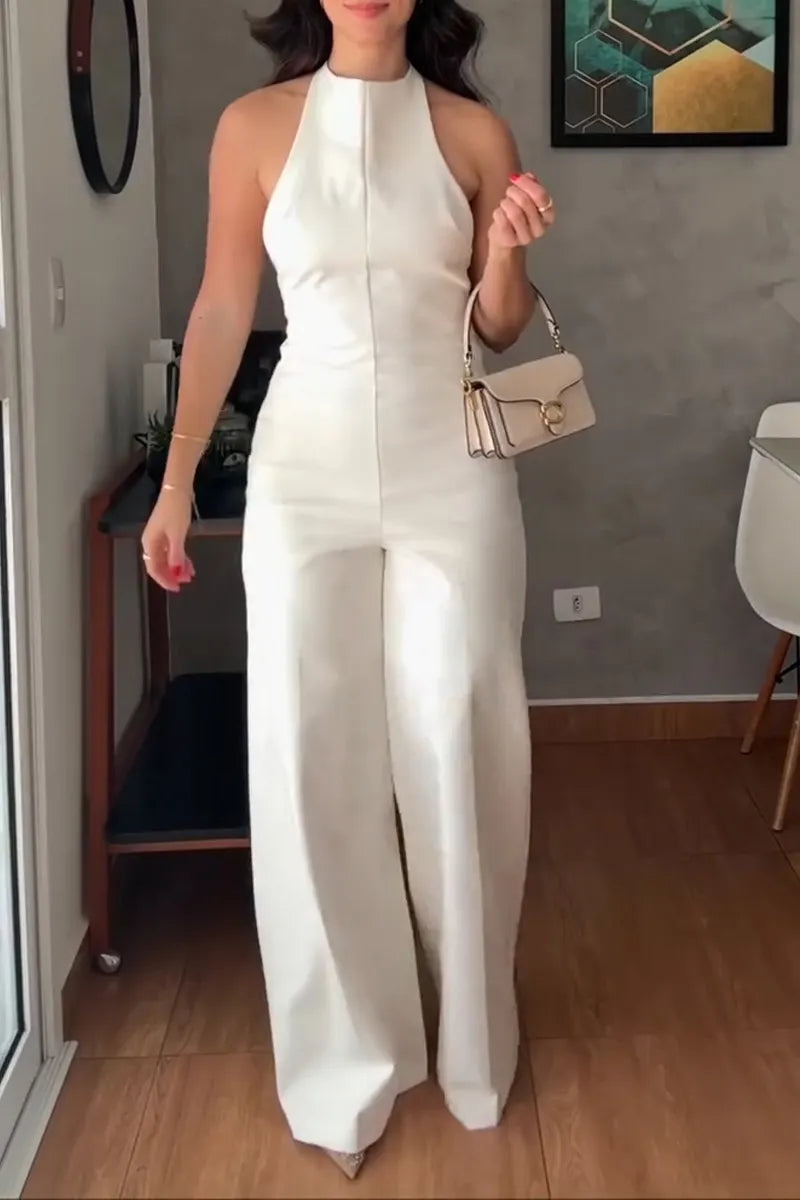 Women's Simple Commuter Backless Wide Leg Jumpsuit