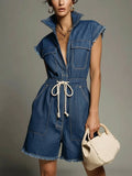 Casual Sleeveless Denim Jumpsuit Shorts
