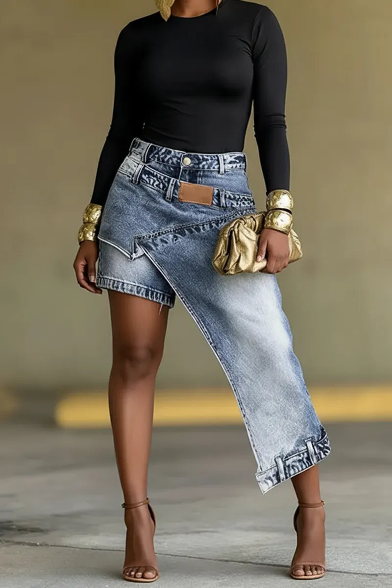 Women's Casual Patchwork Denim Shorts