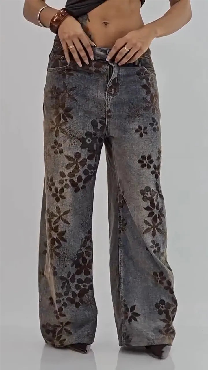 Women Printed Washed Water Casual Jeans