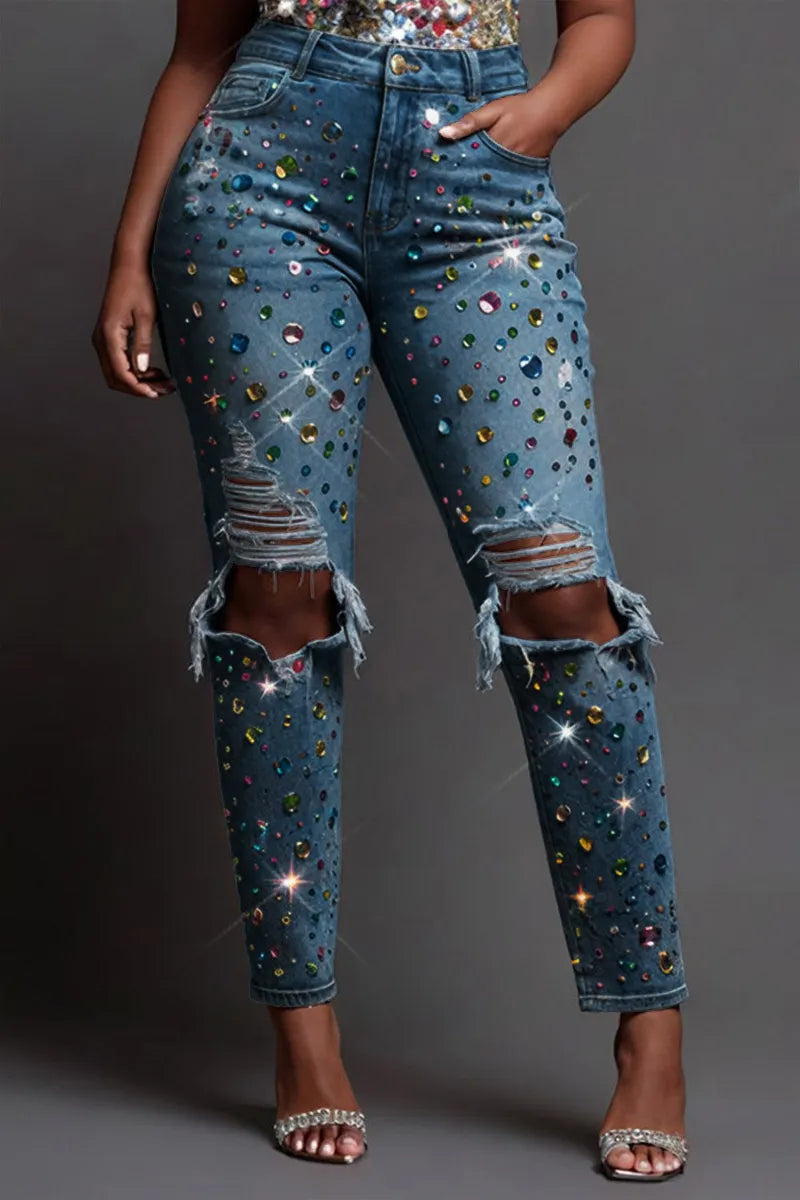 Ladies' Hot Selling Diamond Casual Slim Fit Jeans