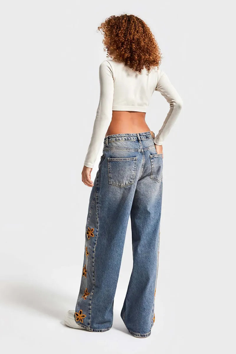 Women's Embroidered Floral High-Waisted Jeans