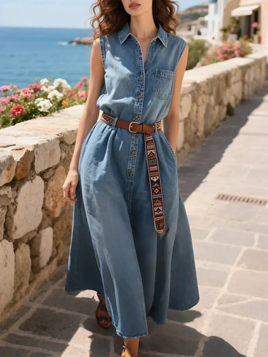 Women's Stylish Casual Sleeveless Denim Dress