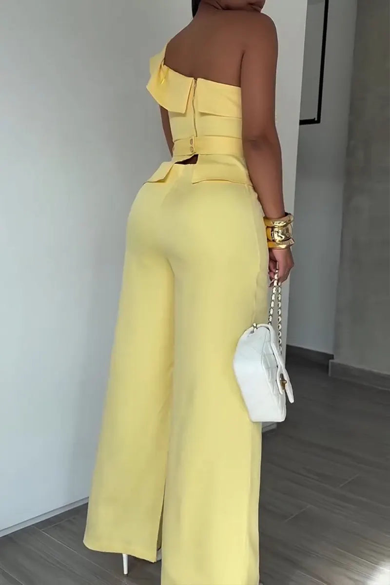 Women's Fashion One-Shoulder Asymmetric Vest Pants Two-Piece Set