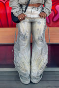Women Wide-Leg Denim Casual Pants with Heavy-Duty Wash Finish