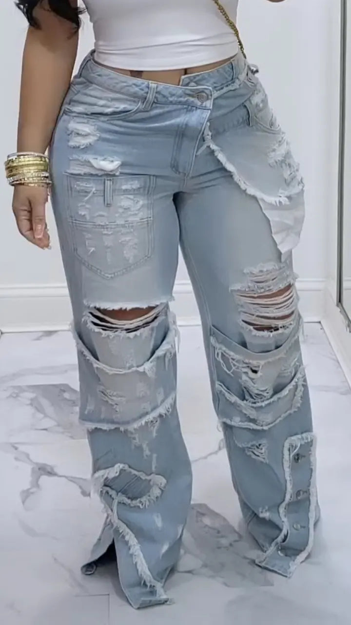 Women's Ripped Patchwork Casual Jeans