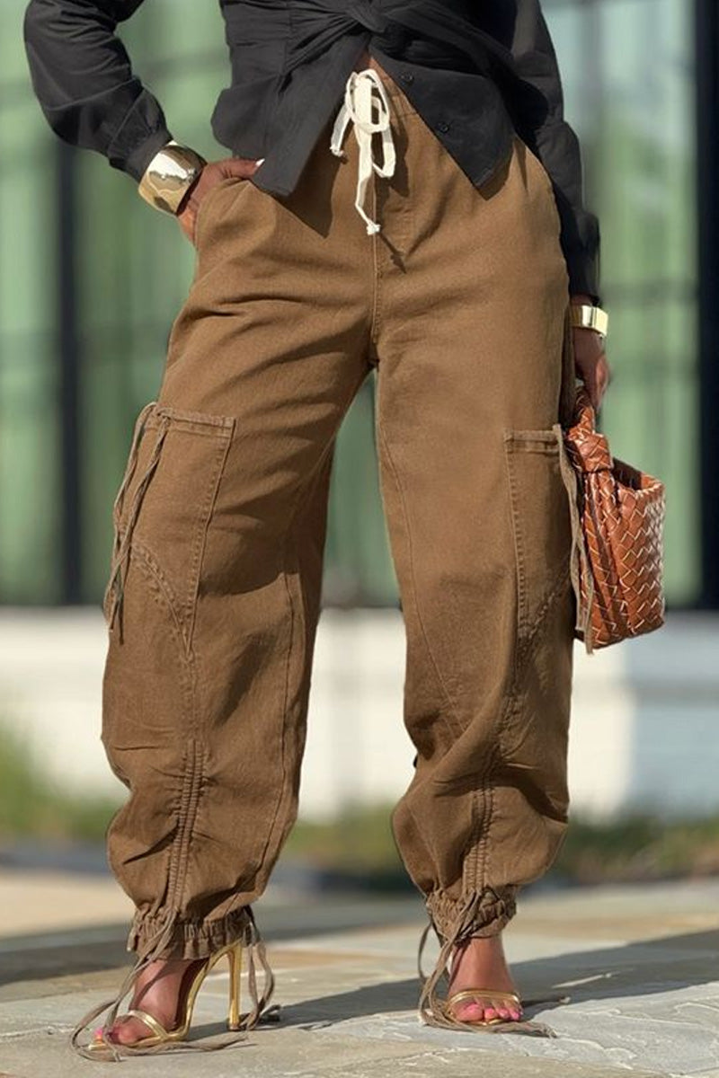 Women's Asymmetrical Utility Pants with Patchwork & Adjustable Ankle Straps