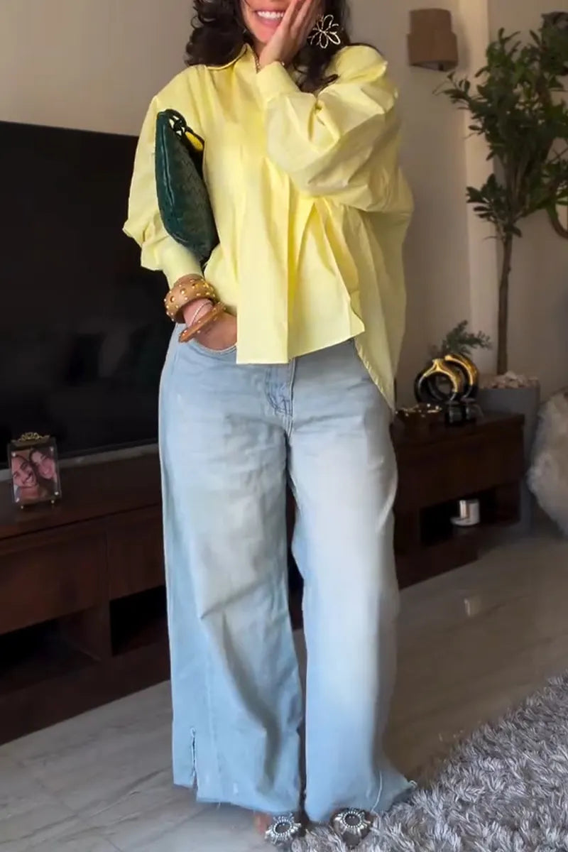 Women Collar Solid Color Casual Shirt with Temperament