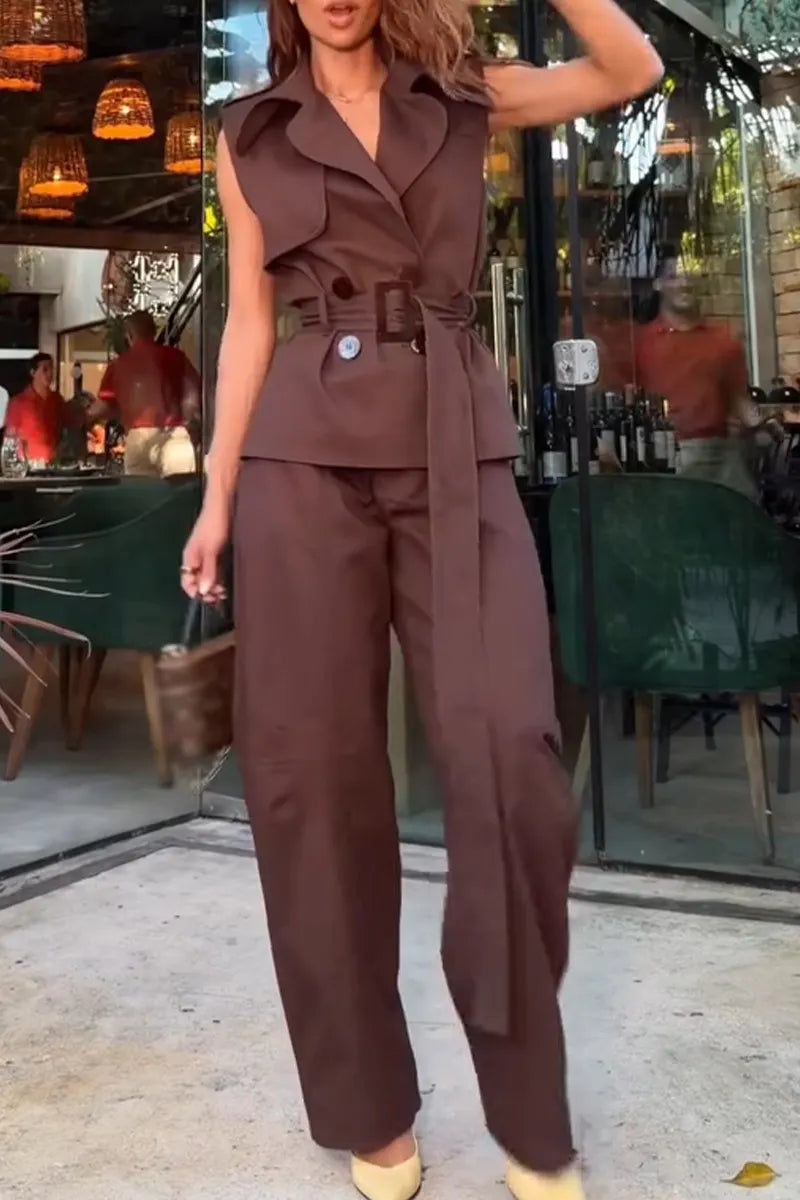 Women's Collar Sleeveless Jacket+ Pants Temperament Leisure Suit