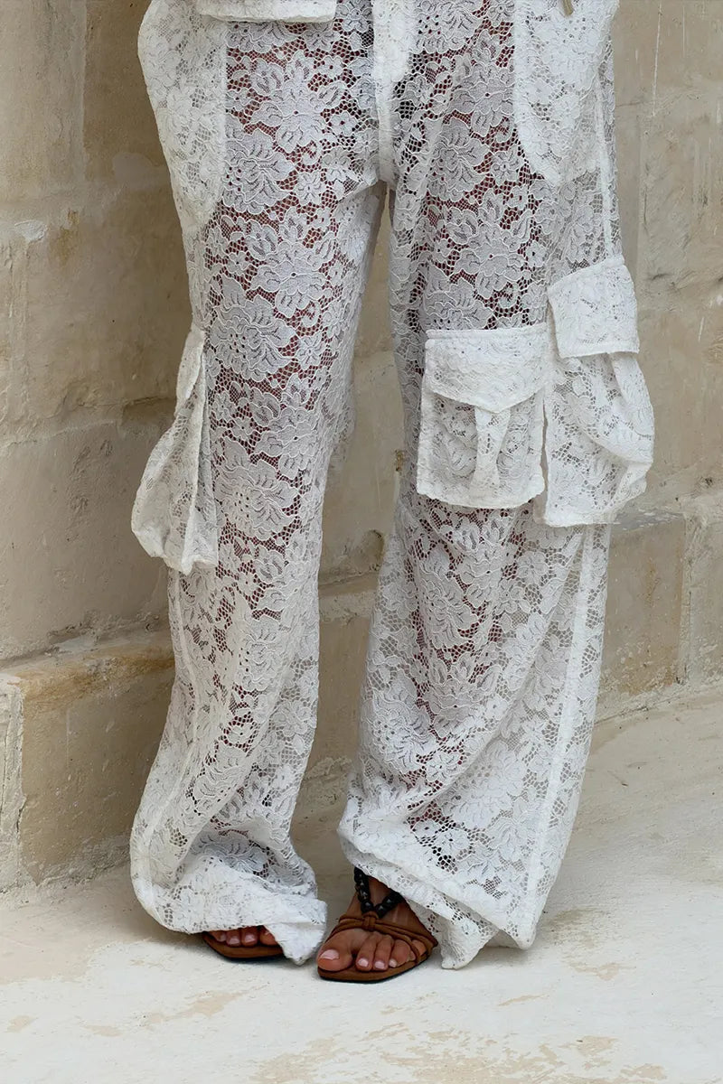 Women's Summer Casual Lace Sheer Cargo Pants