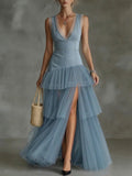 Stylish And Elegant Spliced mesh Denim Dress