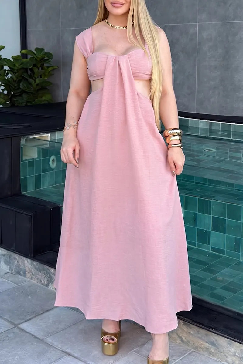 Women's Casual Waist Cut-Out Vest Maxi Dress