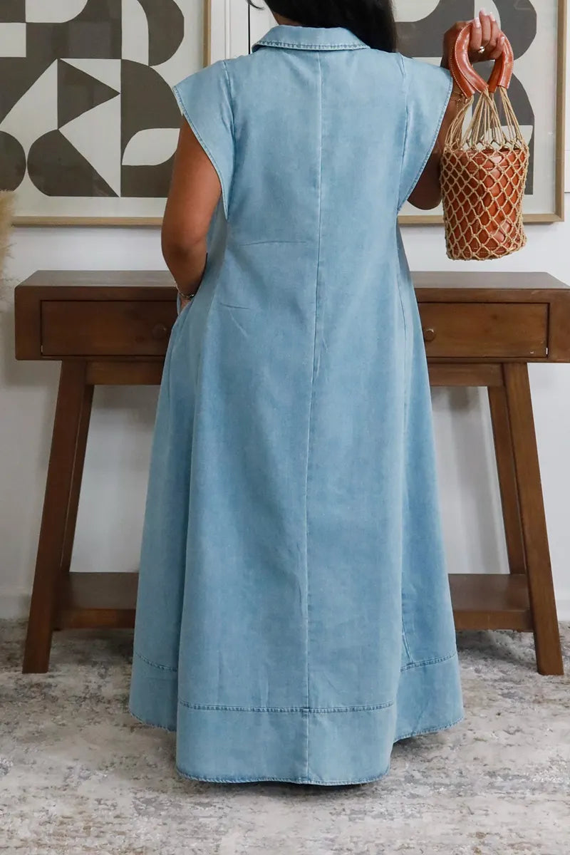 Women's Casual Loose Single Breasted Denim Dress