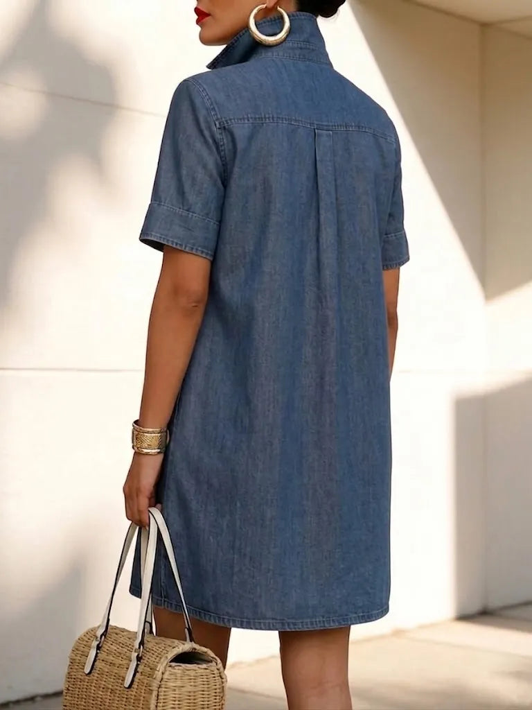 Casual Artistic Floral-print Denim Dress