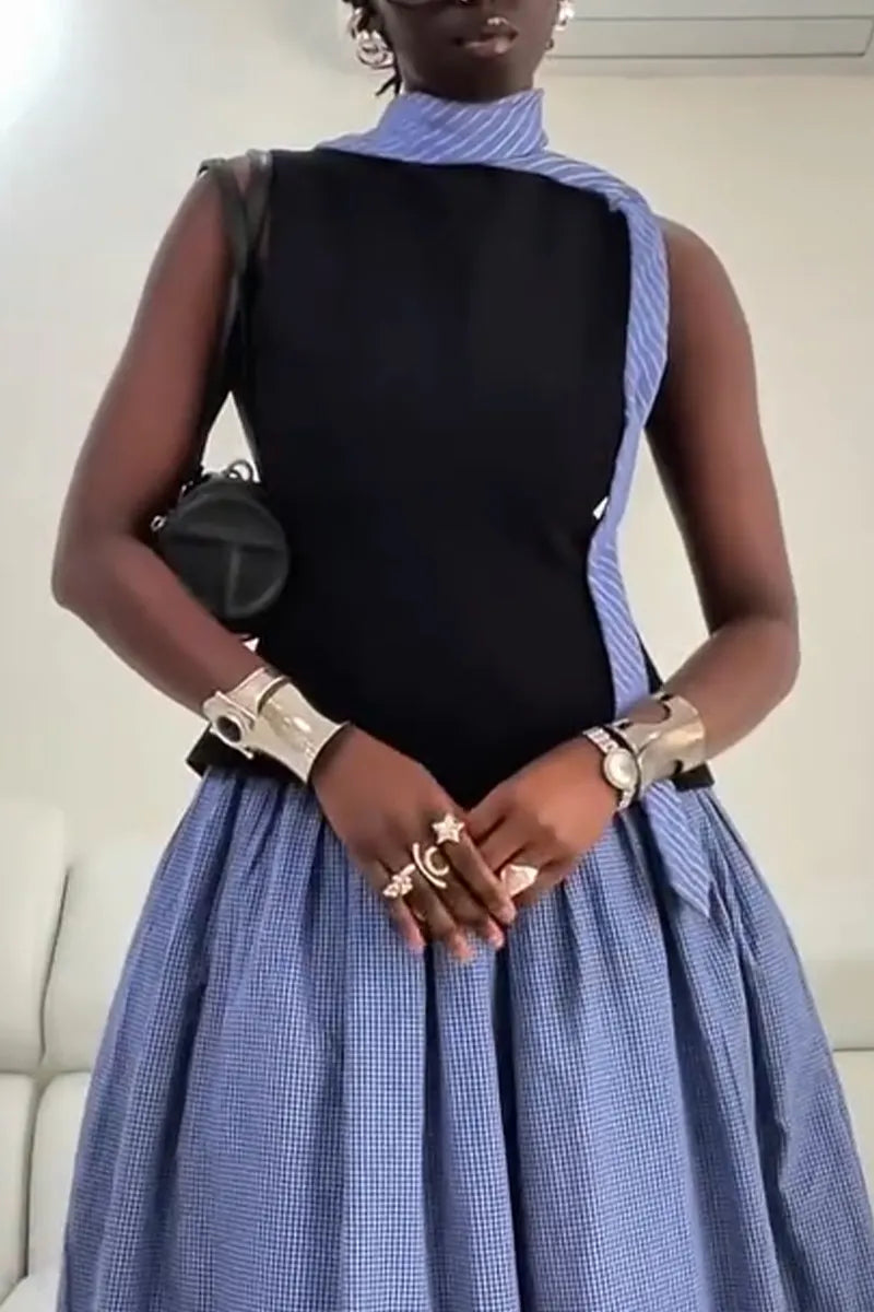 Women's Elegant and Casual Round Neck Sleeveless Top or Skirt