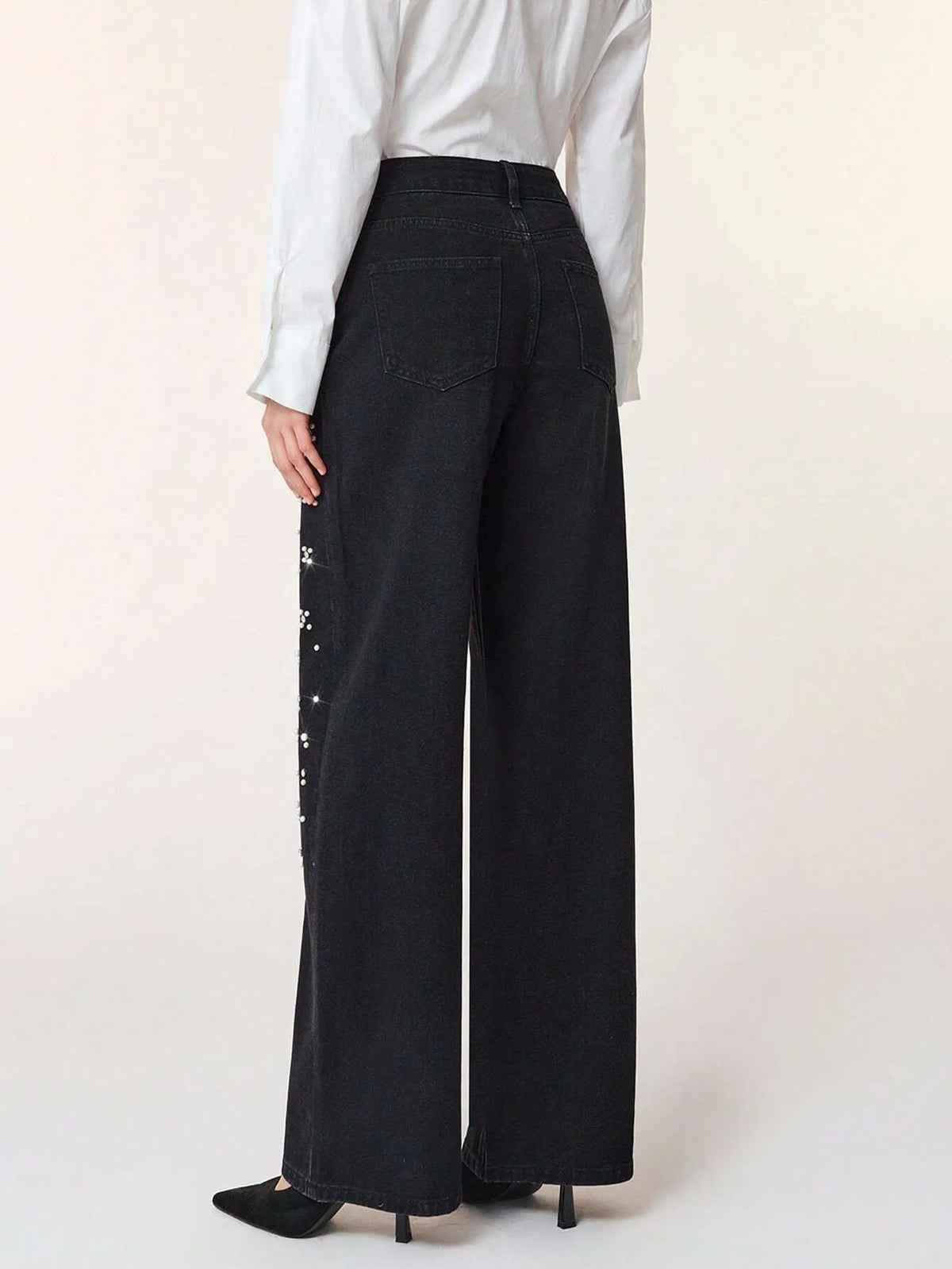 Casual Loose Fit Beaded Straight Leg Jeans