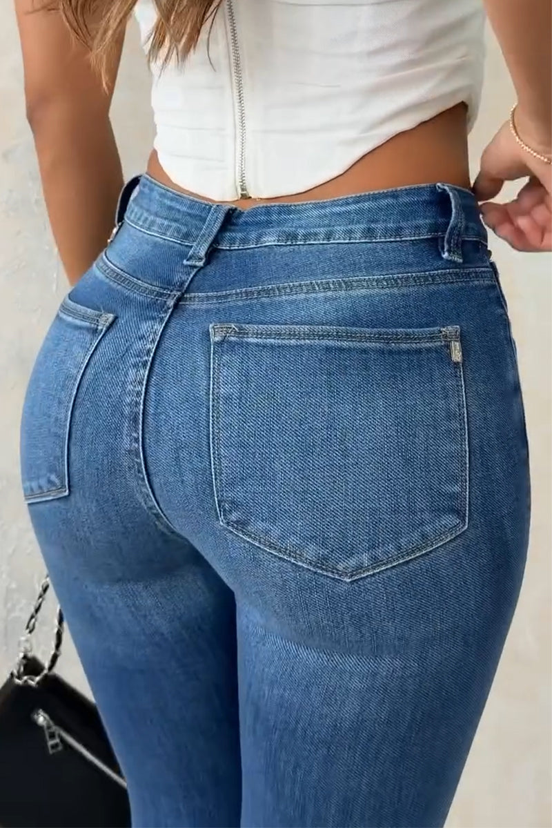 Women's Patchwork Washing Chain Casual Tight Jeans
