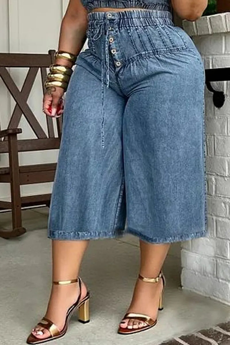 Women's  Short Sleeve Shirred Crop Top Or High Waist Drawstring Wide Leg Capri Pants