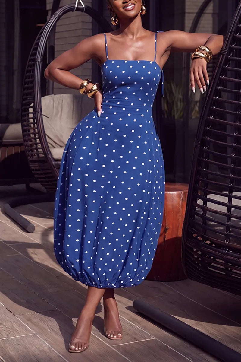 Women's Elegant Backless Balloon Hem Polka Dot Dress