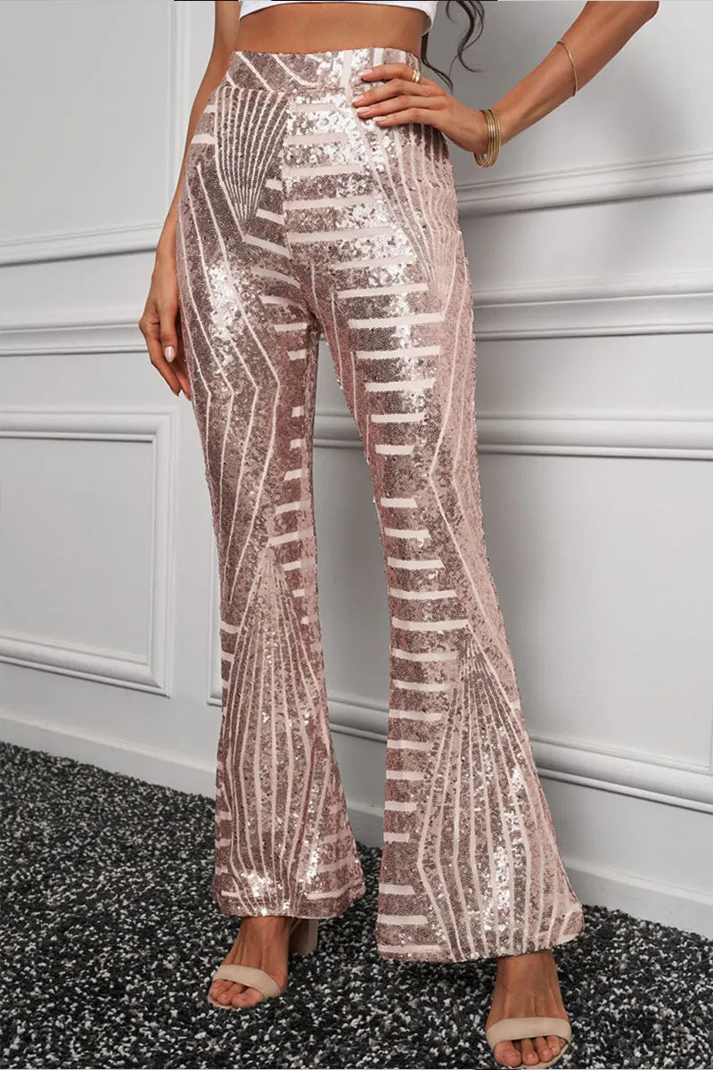 Women's Stylish Sequin Paneled Straight Leg Pants
