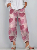 Women's Love Pattern Art Print Casual Cotton Denim Pants