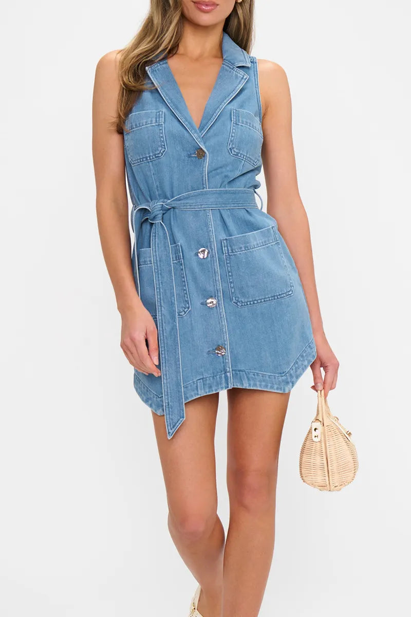 Women's Casual Denim Strappy Mini Dress