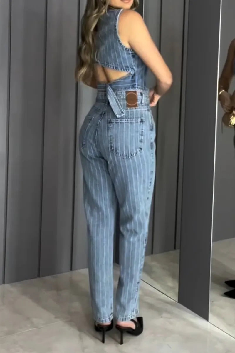 Women's Casual V-Neck Denim Vest or Skinny Jeans
