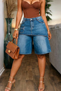 Women's Casual Faux Layered Patchwork Cropped Denim Pants